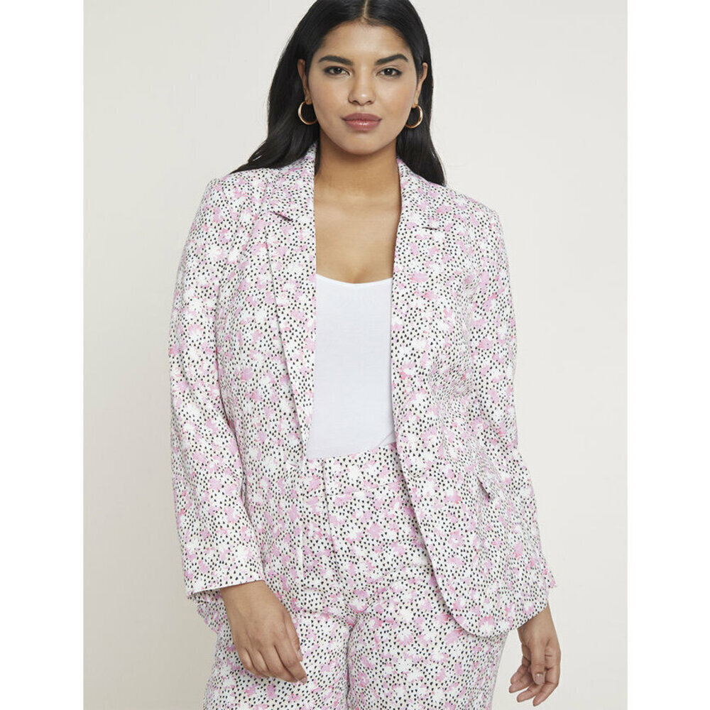 Eloquii Women's One Button Blazer In Pink Floral Print Plus Size 26